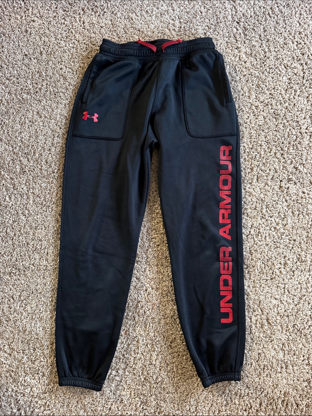 Under Armour Black Joggers with Red Logo and Side Script